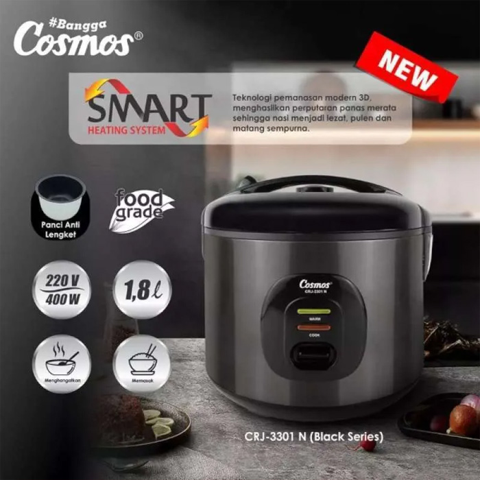 Cosmos Rice Cooker Non Stick 1,8 Liter Black Series - CRJ3301NB | CRJ-3301NB